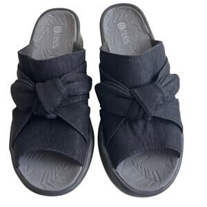 Bzees Black Bow Slide Sandals 8.5M Wedge Comfort Slip On EU 39